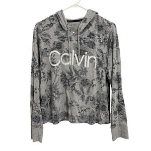 Calvin Klein Performance Women’s Size L Floral Cropped Long Sleeve Hooded Blouse